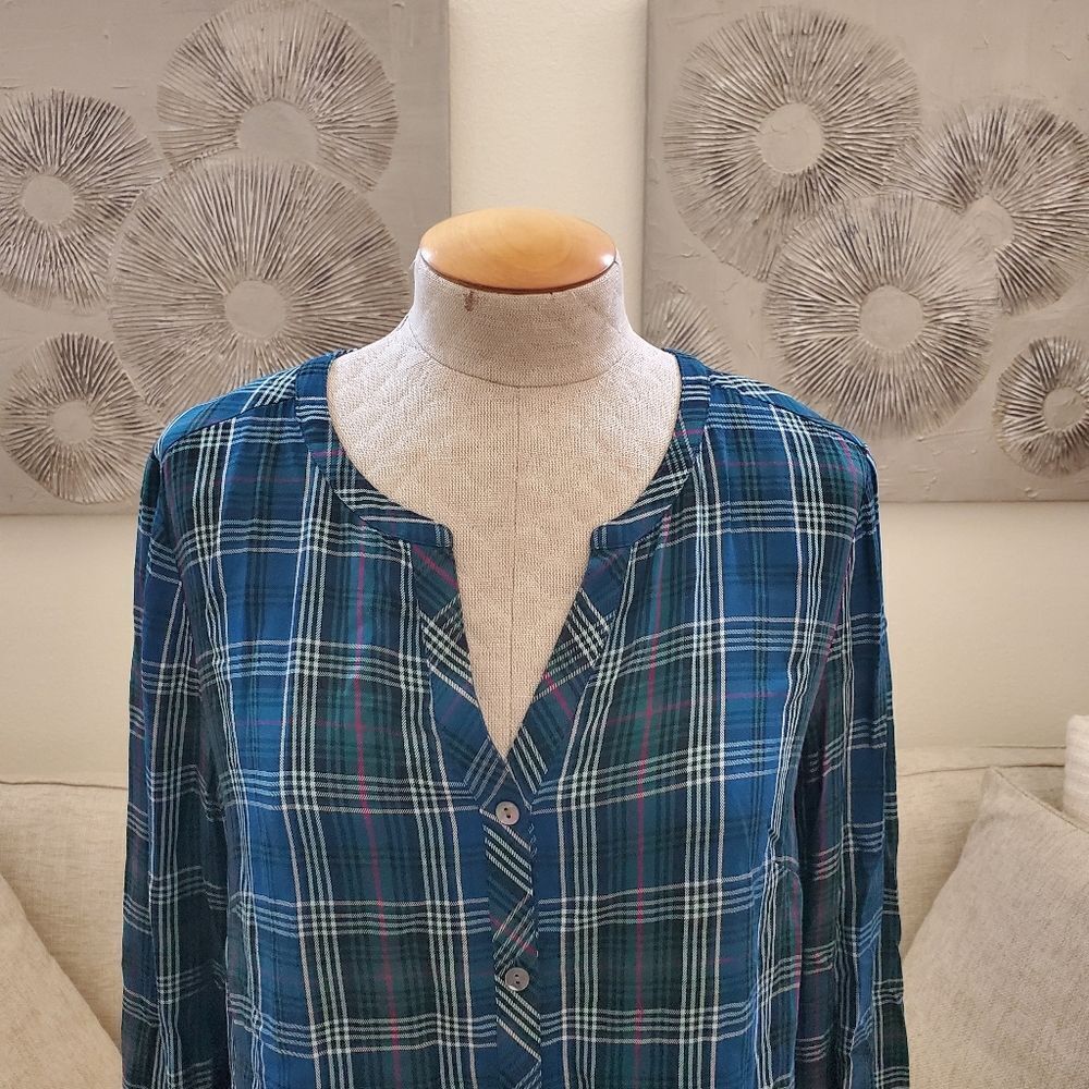 J.Jill Plaid Long Sleeve Button Down Top sz MP - Picture 2 of 10
